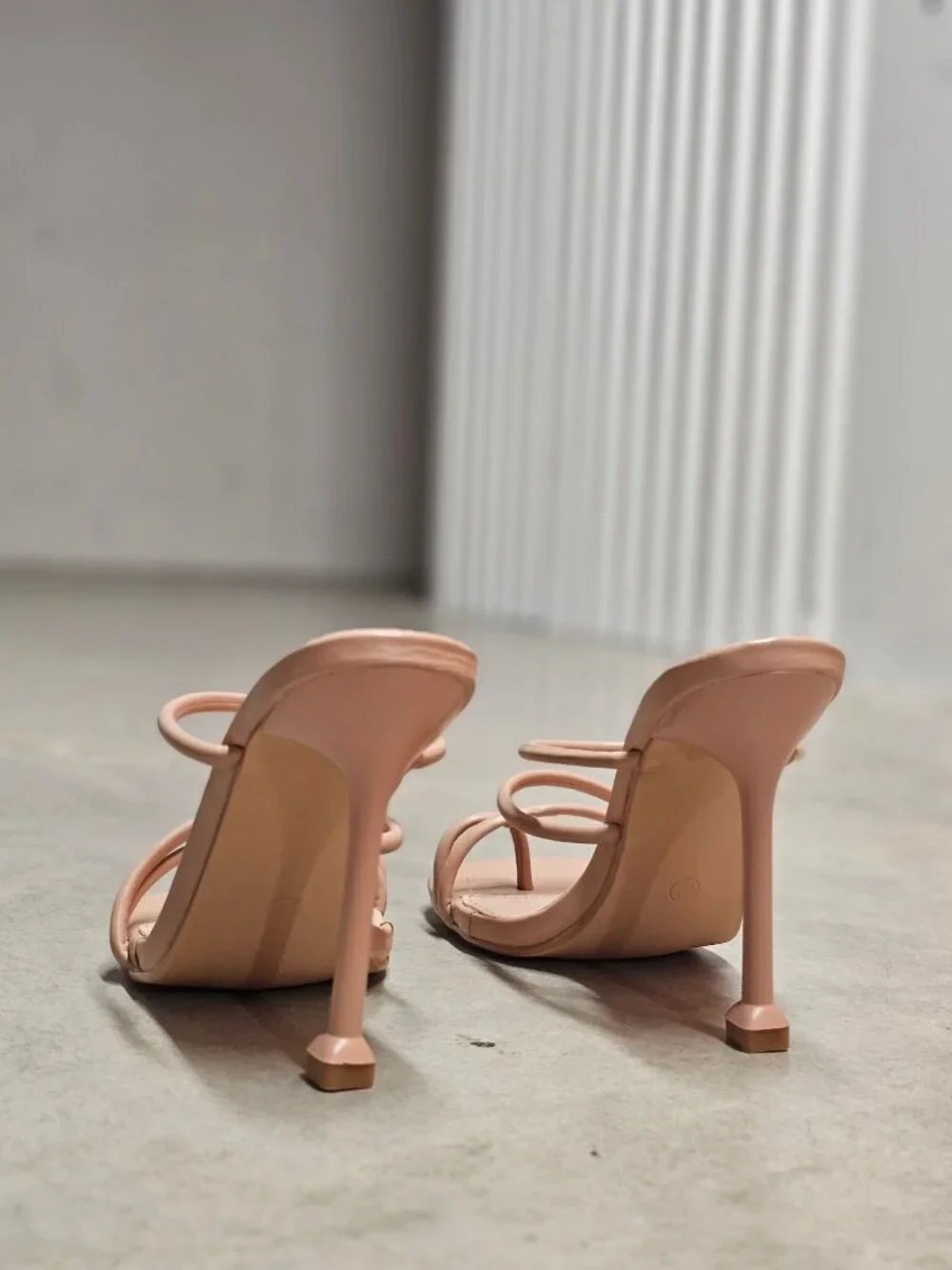 Strappy Nude Stiletto Heel Sandals With Open-Toe Square Design For Women - Picture 10 of 13